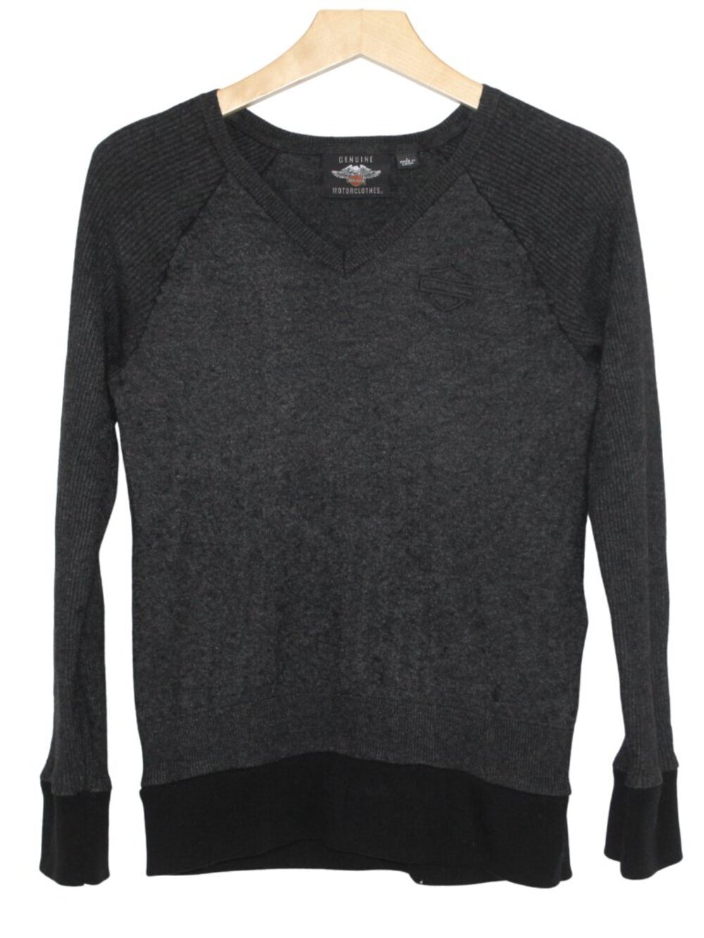 Harley Davidson wool blend v-neck gray knit sweater logo long sleeve